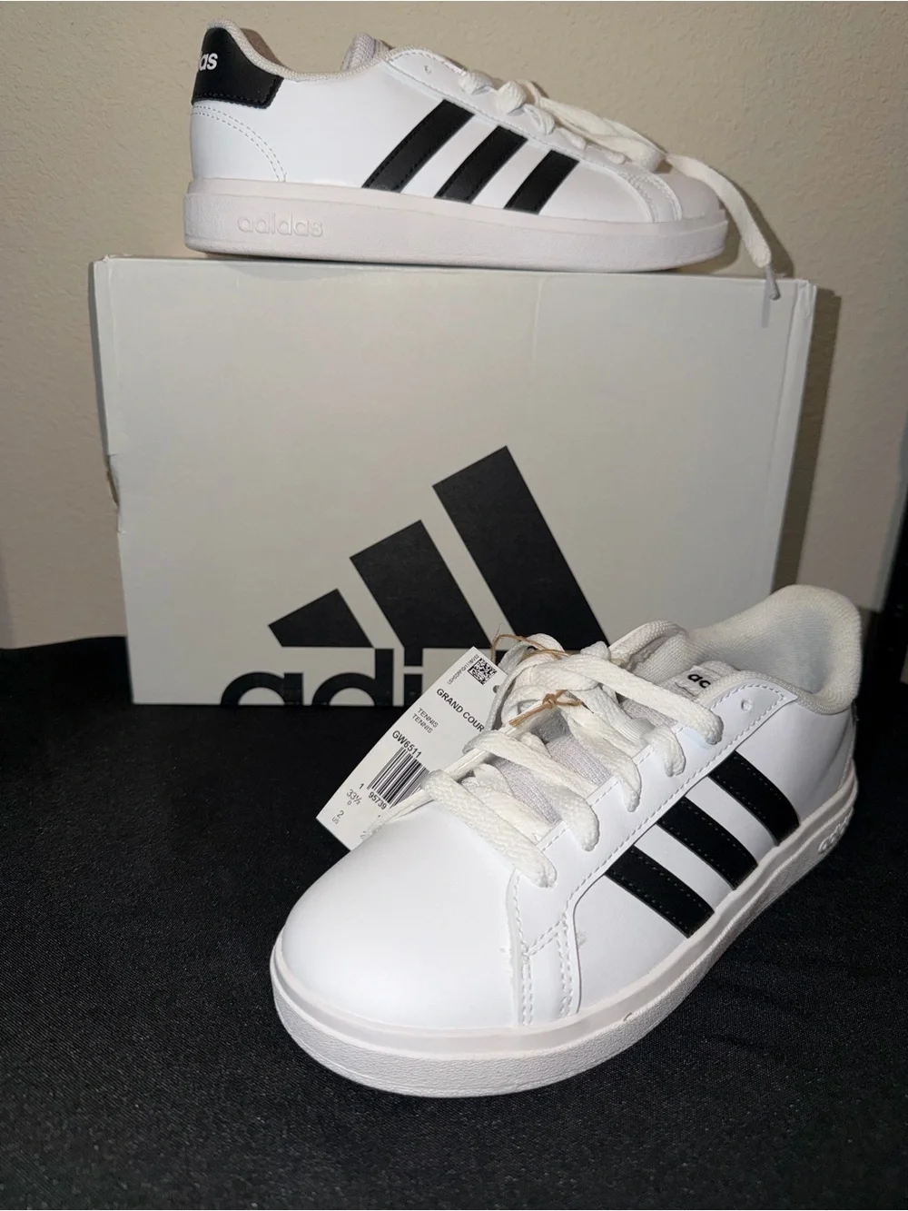adidas White Sneakers with Black Three Stripes - Kids